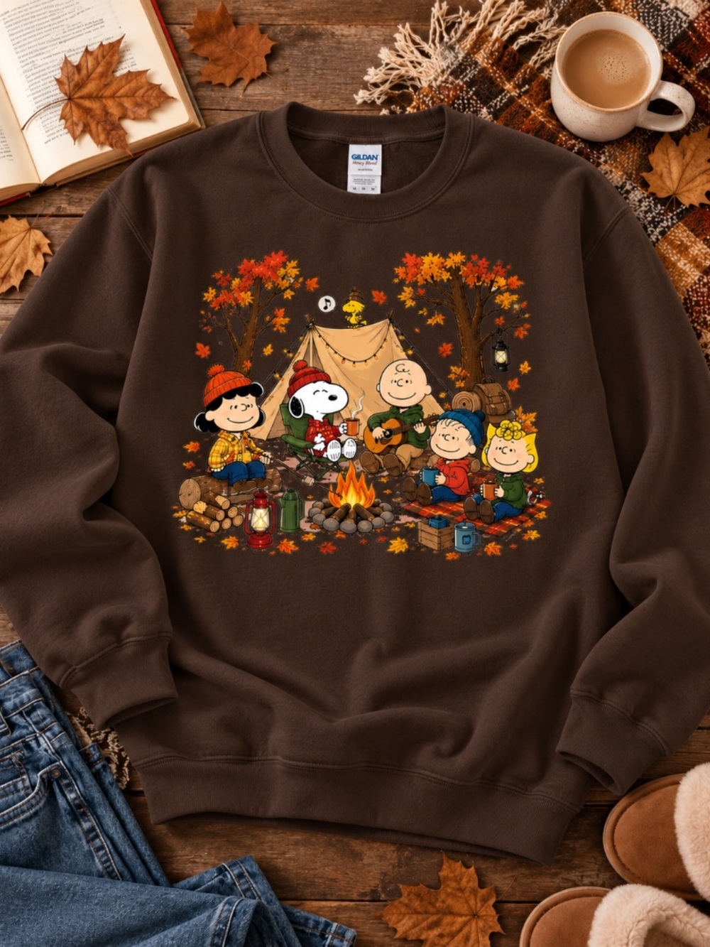 Fall Camping Shirt Campfire Friends Autumn Graphic Sweatshirt Gildan - Picture 2 of 7